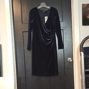 Elegant Navy Blue Velvet Dress by Ralph Lauren, sz 10